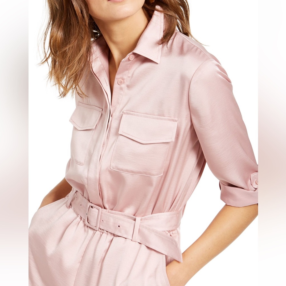 INC International Concept Pink Satin Utility Jumpsuit